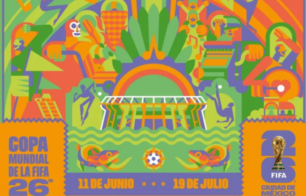 Cartel oficial del Mundial de Futbol 2026 en la CDMX, evento para el que la ciudad sume 79 km de ciclovías como parte de su plan ciclista.