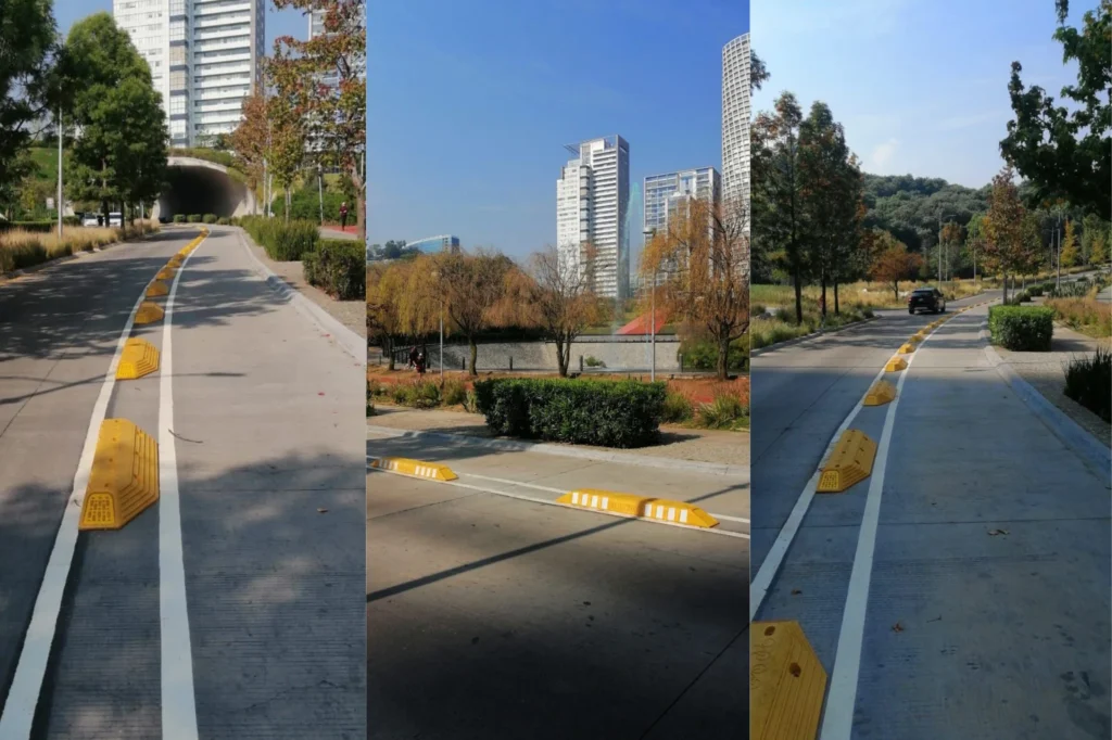 Tramo exterior de la Ciclopista Parque La Mexicana con canalizadores H7 40 en Avenida Luis Barragán.