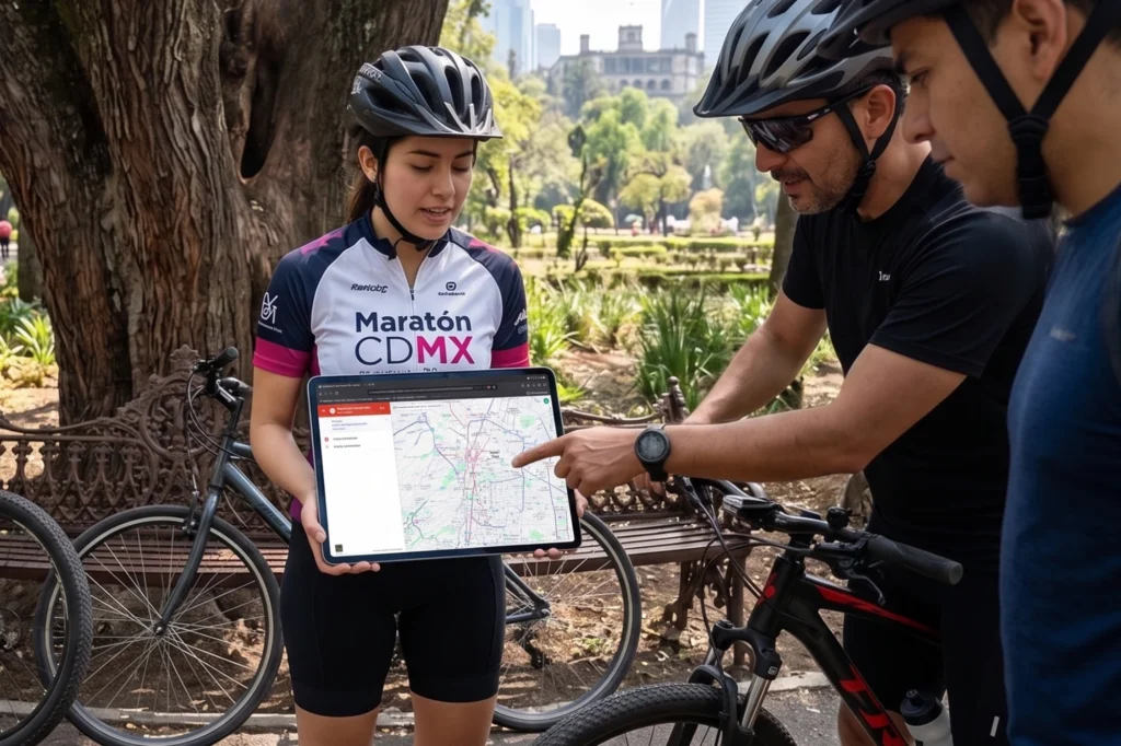 Ciclistas consultando un mapa de ciclovías en CDMX para planear rutas seguras por la red ciclista urbana